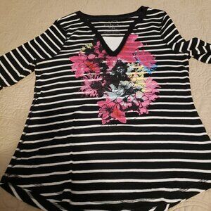 CURRANTS Black/White 3/4 sleeve top